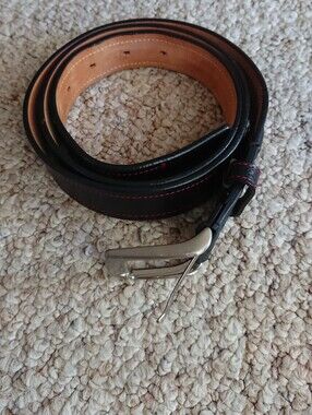 Michael Toschi Onda Calfskin Belt in Black with Red Stitching size 42